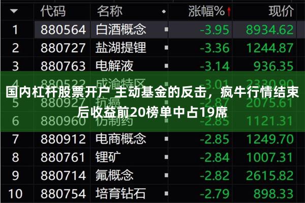 国内杠杆股票开户 主动基金的反击，疯牛行情结束后收益前20榜单中占19席